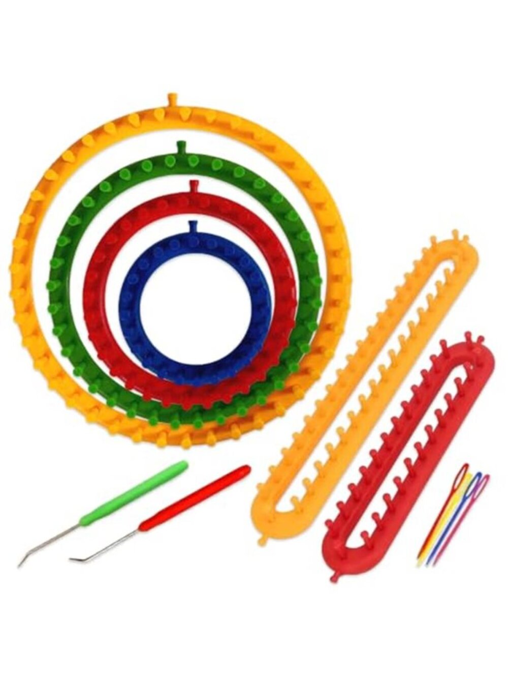 Knitting Loom Kit Set 4 Round 2 Rectangular Yarn Looms Hat Scarf Blanket Crochet